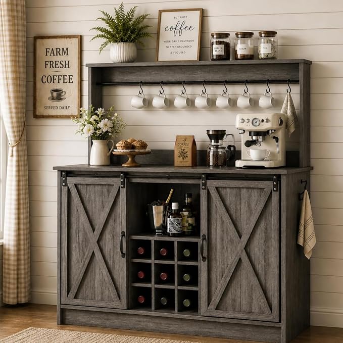 4ever2buy Farmhouse Coffee Bar Cabinet by 4ever2buy