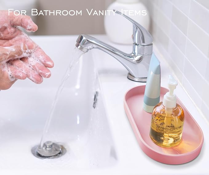 Pink Small Tray, Oval Tray | for Bathtub Bathroom Vanity Items, Countertop - Image 3
