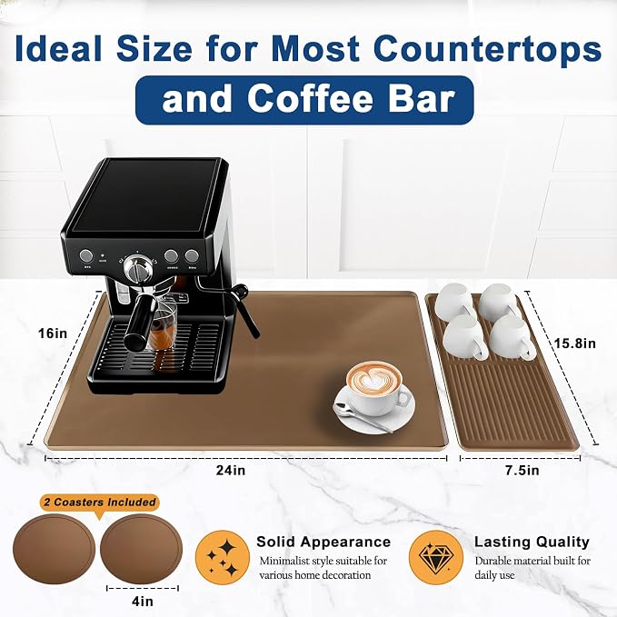 Mrcrypos Silicone Coffee Station Mat 16x24 Inch, Spill-Proof Bar Mat - Image 2