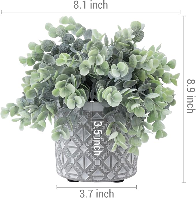 MyGift Artificial Eucalyptus Plant in Modern Gray Concrete Pots - Image 4