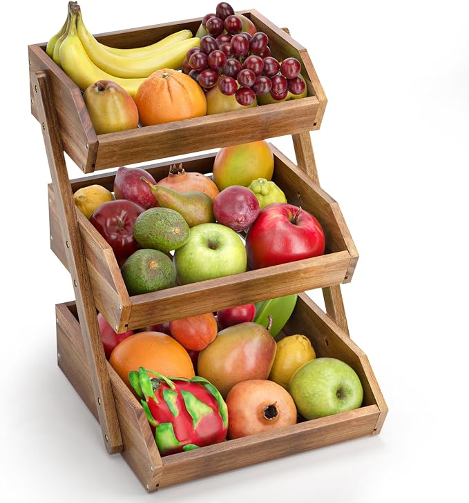 G.a HOMEFAVOR Fruit Basket: 3-Tier Acacia Wood Fruit Bowl - Image 8