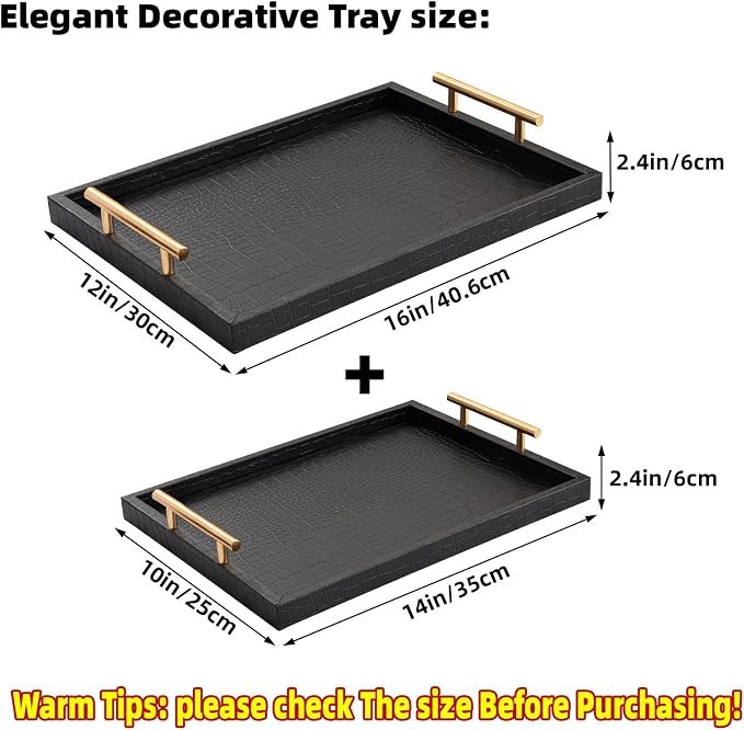 Modern Elegant Large Wood Serving Tray, Home Decorative Rectangle Ottoman Decor - Image 2