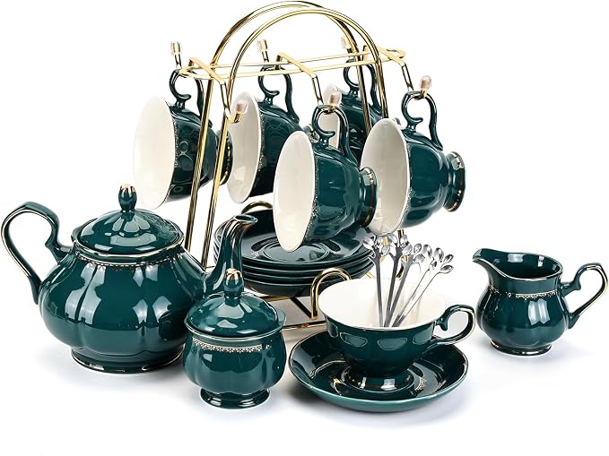 CHENP.HMC Tea Set 22-Piece Porcelain Ceramic Coffee Tea Sets Cups Saucer Service by CHENPH