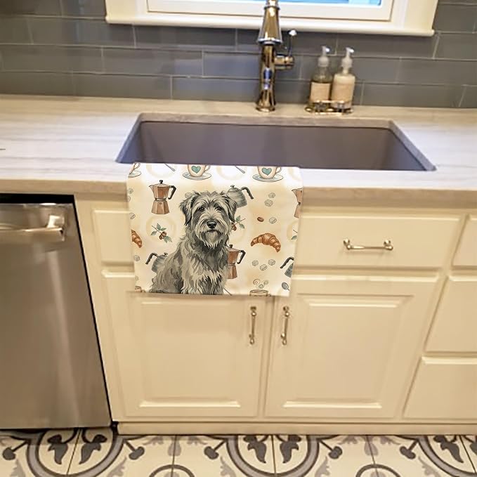 Caroline's Treasures Gray Briard Coffee Bar Kitchen Towel Velour Plush Front - Image 2