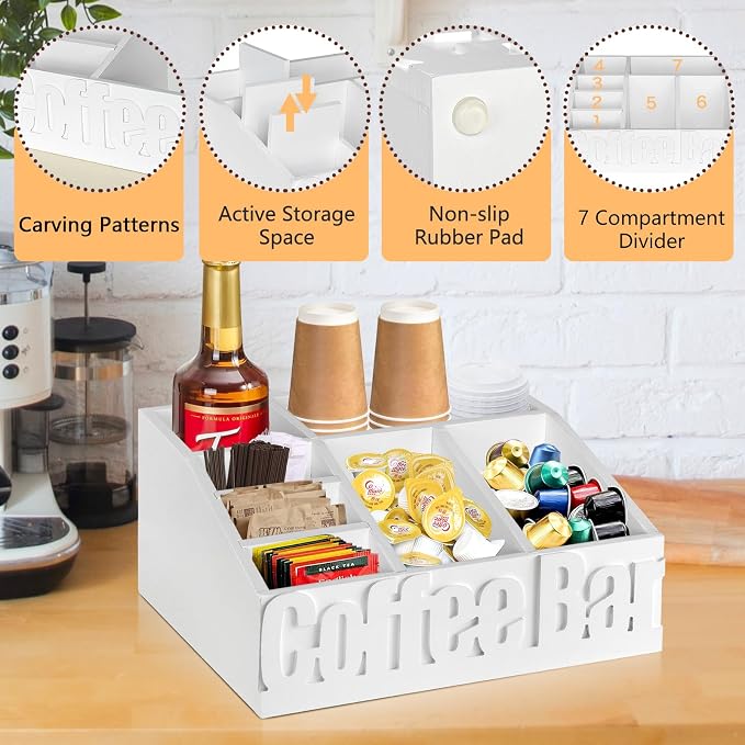 Jorkol Coffee Bar Organizer for Coffee Bar Accessories, Wood Coffee Station - Image 6