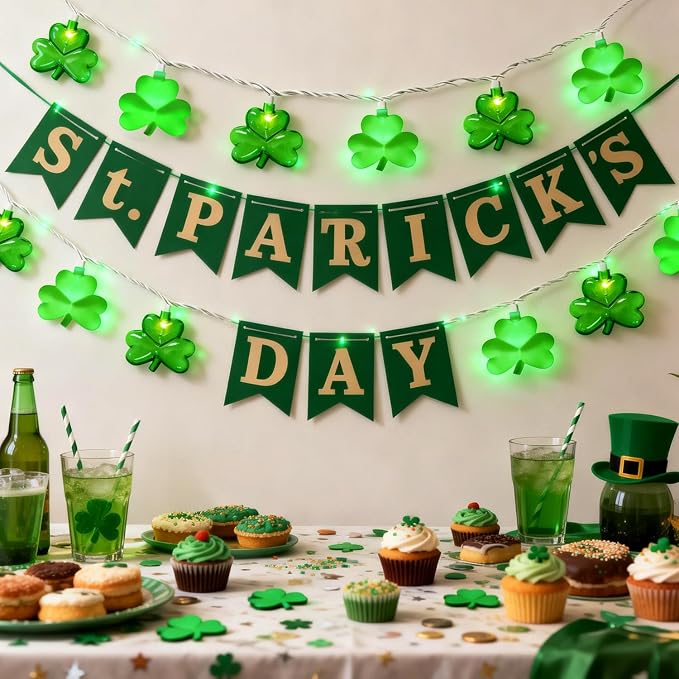 8.5Ft LED St Patricks Day Lights Shamrock Lights Plug in Lucky Shamrock String - Image 2