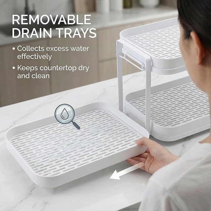 2-Tier Cup Drying Rack with Removable Drainboard, Rust-Proof Iron Mug Organizer - Image 4