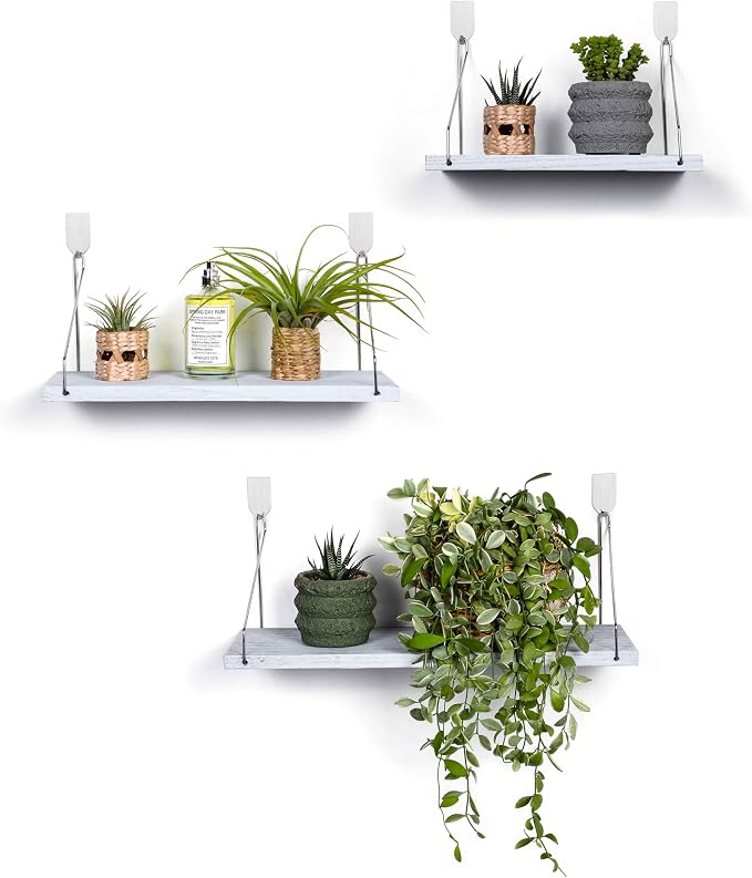 Floating Shelves Set of 3 Rustic Solid Wood Floating Shelf Wall Storage Shelves - Image 9