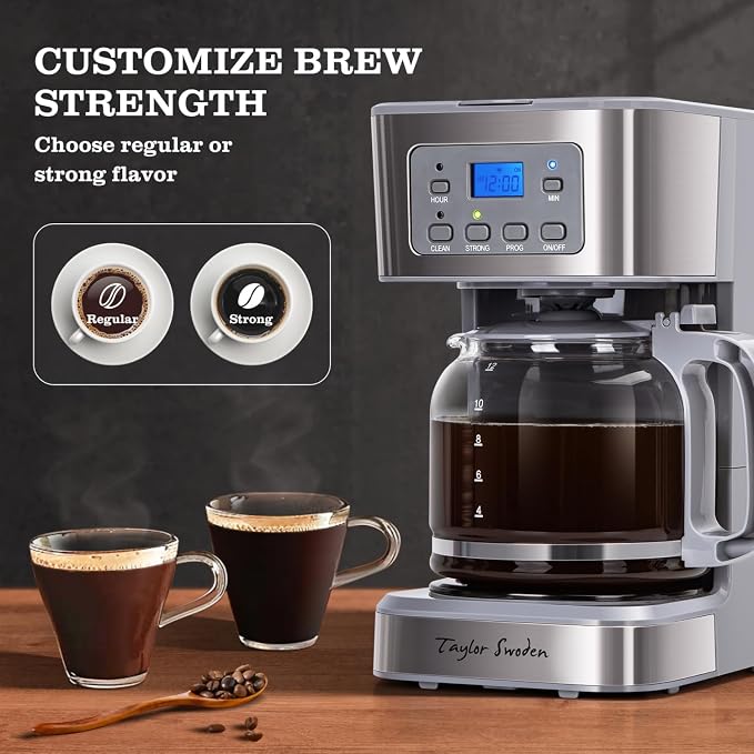 Taylor Swoden 12-Cup Programmable Coffee Maker, Regular & Strong Brew Drip - Image 3