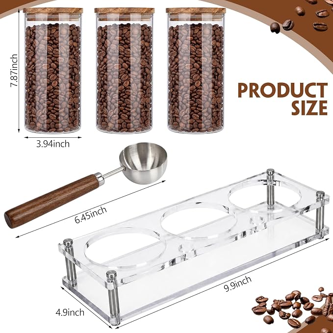 Suclain 3 Pcs Glass Coffee Bean Canister Coffee Bean Container - Image 2
