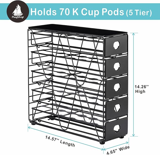 FlagShip K Cup Organizer for Keurig Pod Drawer Large Mullti Tier Coffee Pod - Image 3