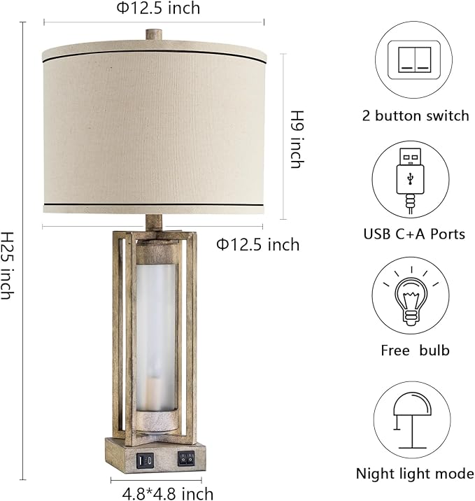 25" Set of 2 Farmhouse Table Lamps - Image 6
