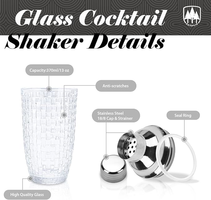 Glass Cocktail Shaker Set with Built-in Strainer - Image 2