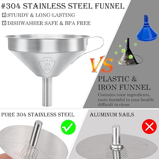 Kitchen Funnel for Filling Bottles, 5 Inch 304 Stainless Steel Funnel - Image 3