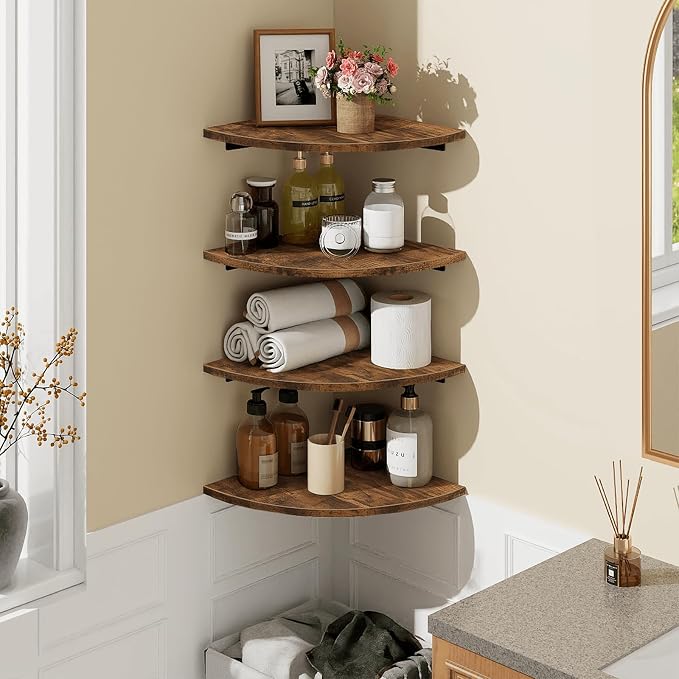 Homode Corner Wall Shelf, 12 Inch Wide Wooden Corner Floating Shelves - Image 2