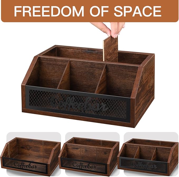 Coffee Station Organizer for Counter, Wood Pods Holder Basket - Image 5