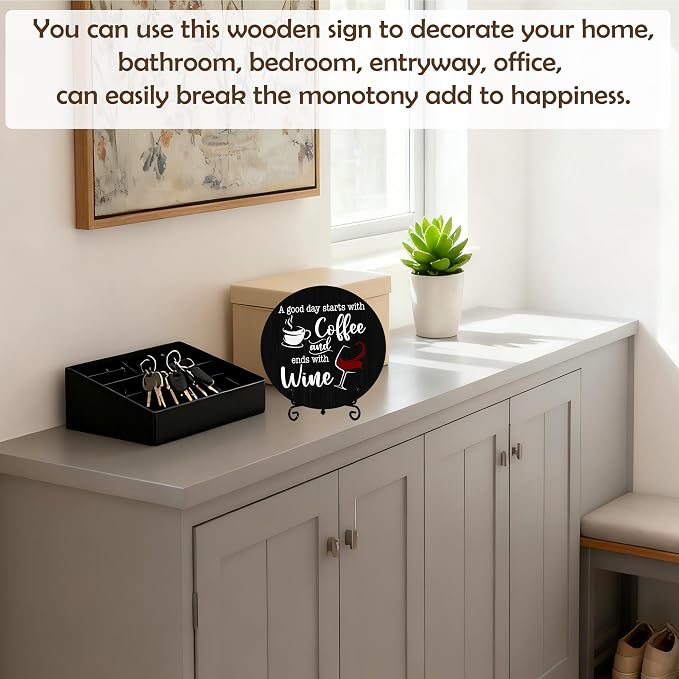 Coffee And Wine Desk Decor Sign, Rustic Funny Wooden Box Plaque, A Good Day - Image 3