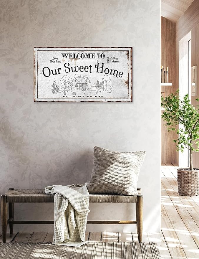 IPIC - Our Sweet Home Vintage Family Sign, Rustic Farmhouse Canvas Wall Art - Image 4