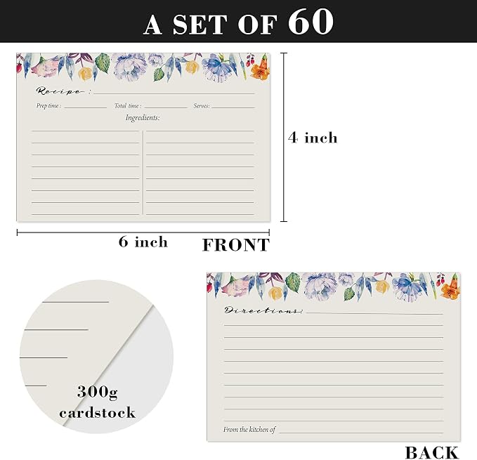 4x6 Recipe Cards, 50 Pack, 300gsm Thick Double-Sided Wildflower Design - Image 3