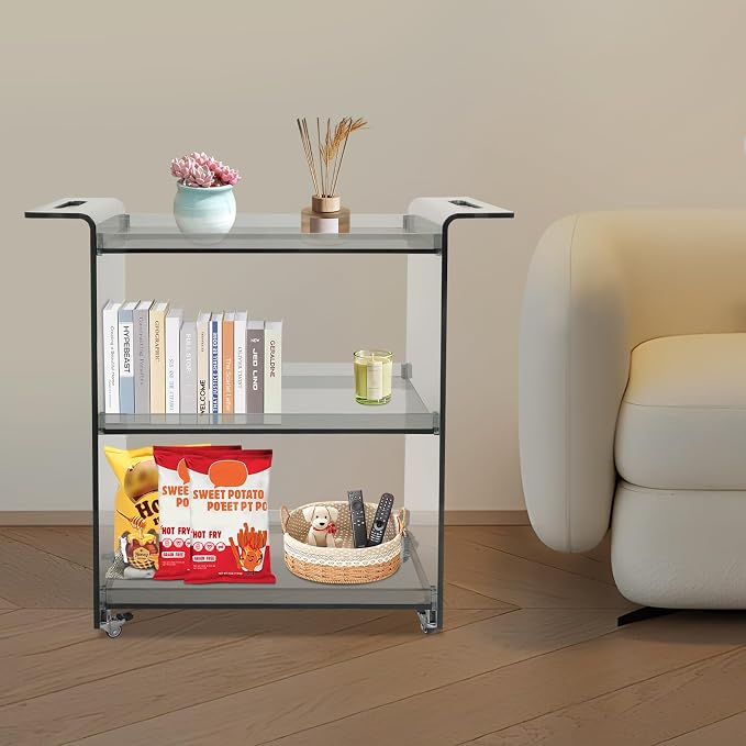Acrylic Rolling Serving Cart, 3 Tier Clear Bar Cart, Acrylic Serving Storage - Image 2