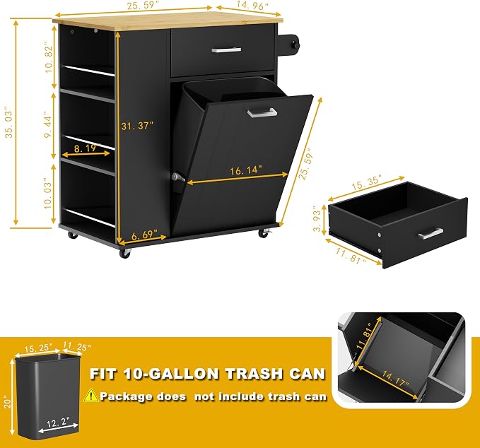 HQZX Rolling Kitchen Island - Image 2