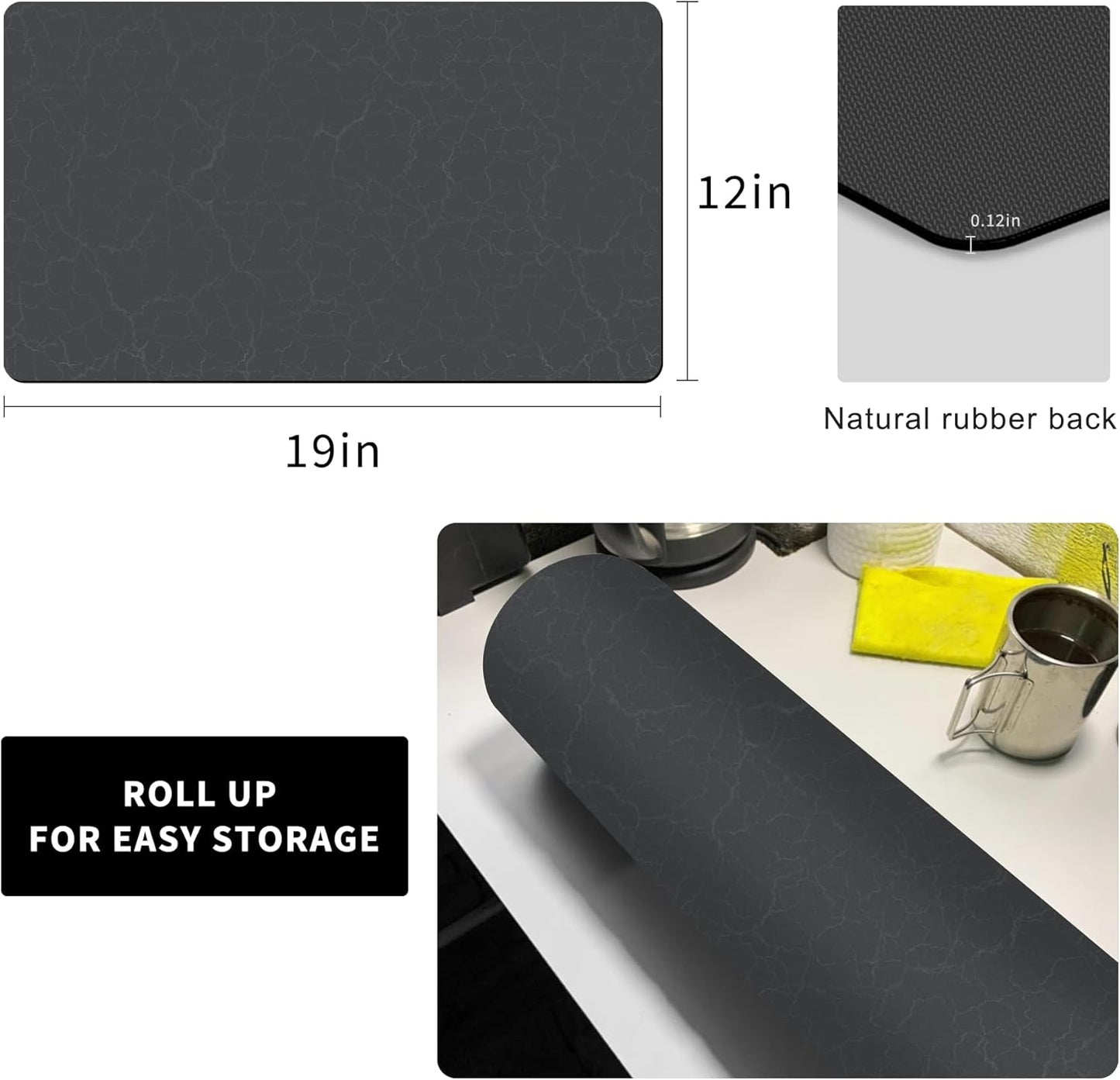 Coffee Maker Mat for Countertops, Coffee Bar Accessories Fit Under Coffee Machine Mat 19"x12"Rubber Backed Coffee Pots - Table Mat under Appliance, Kitchen Counter Coffee Dish Drying Mat, Dark Gray