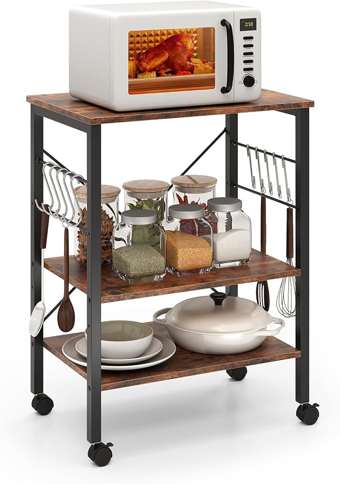 Giantex Kitchen Bakers Rack 3-Tier Microwave Cart on Wheels, Industrial Utility by Giantex