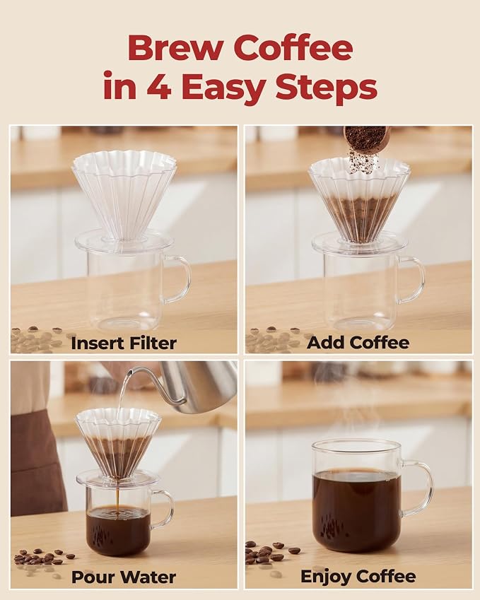 Pour Over Coffee Dripper with 40 Paper Filters, Coffee Filter Cup, Manual Drip - Image 7