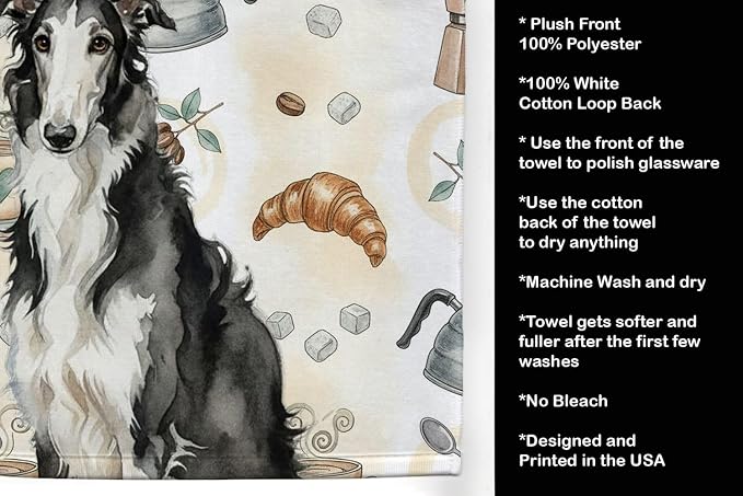 Caroline's Treasures Black and White Borzoi Coffee Bar Kitchen Towel Velour - Image 4