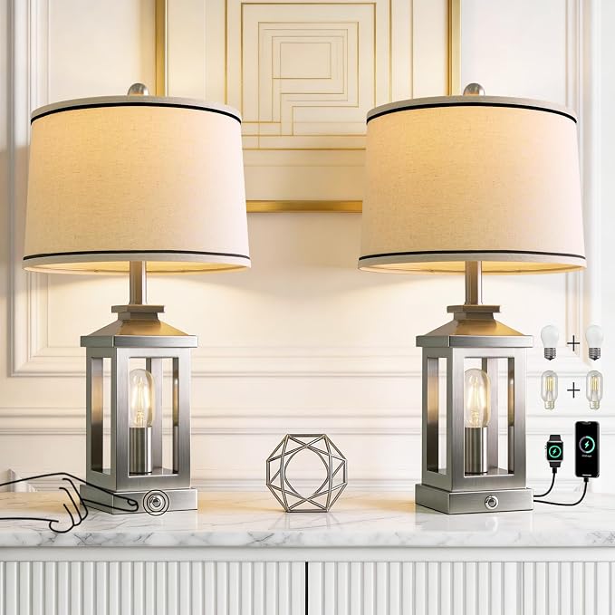 G-SAFAVA 24" Table Lamps for Living Room Bedroom Modern Metal Bedside Lamps Set - Image 5