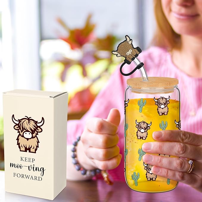 Reallnaive Highland Cow Gifts for Women Cute Glass Cups tumbler 16 oz Aesthetic - Image 7