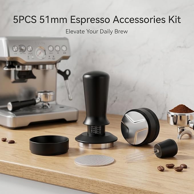 5PCS 51mm Espresso Accessories Kit: Espresso Tamper, WDT Tool, Coffee - Image 2