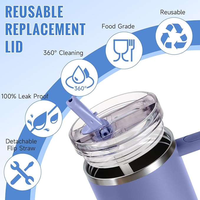 30oz Flip Straw Leak Proof Lid for Stanley Cup Accessories, 2 Pack No Spill Lid - Image 8