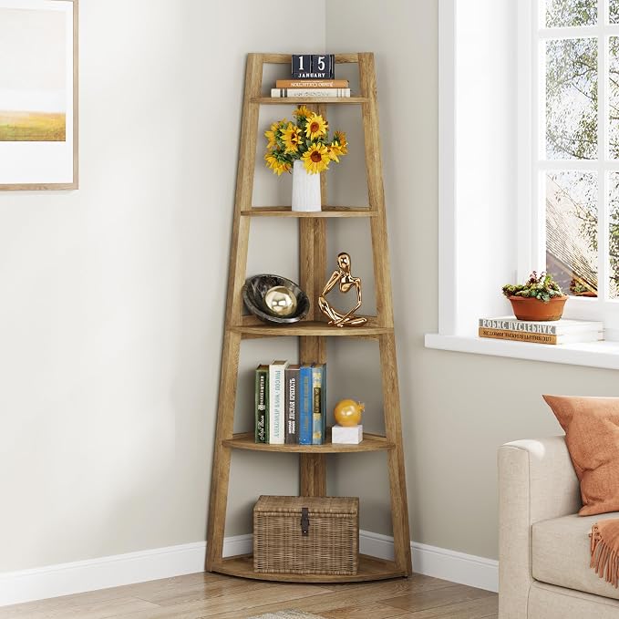 Tribesigns 70 inch Tall Corner Shelf, 5 Tier Modern Corner Bookshelf Bookcase - Image 6