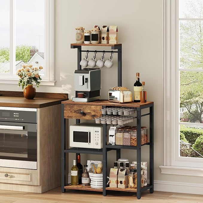 YATINEY Bakers Rack with Storage, 5-Tier Coffee Bar Station with Drawer - Image 5