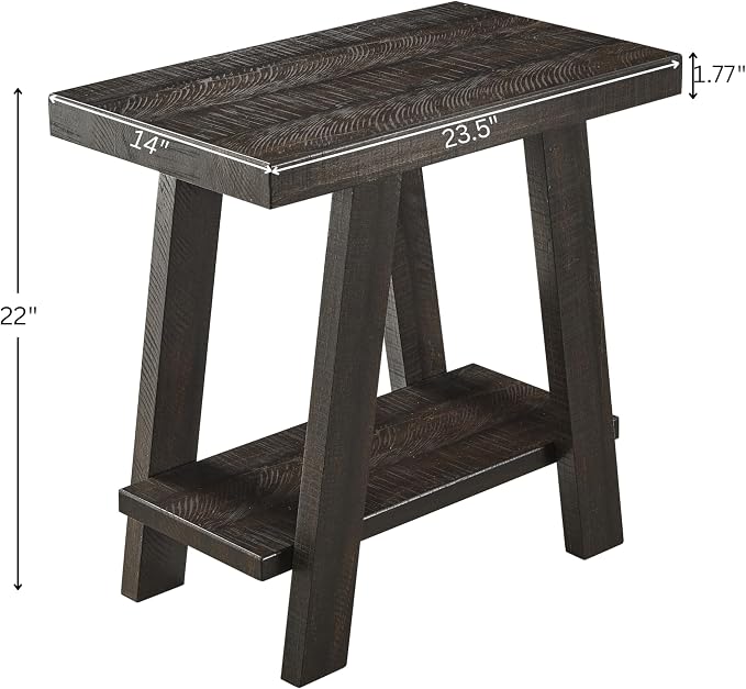 Contemporary End Table with Storage Shelf, Weathered Espresso Wood Side Table - Image 2