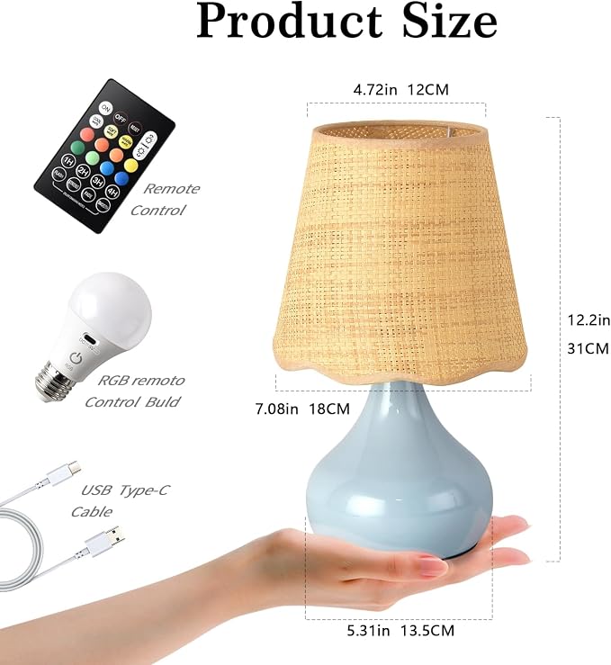 Cordless Table Lamp Rechargeable, Light Blue Mini Cute Table Lamp - Image 3