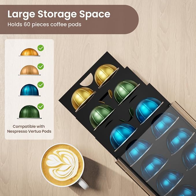 Acrylic Coffee Pod Drawer for Nespresso Vertuo Capsules, 3 Tier 60 Capacity - Image 3