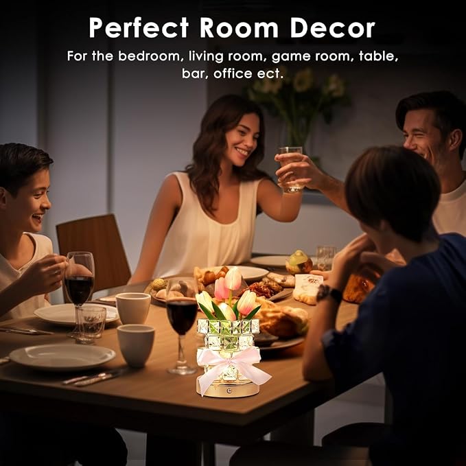 Tulips Table Lamp Flowers, Rechargeable Cordless Touch Table Lamp 3 Color - Image 6