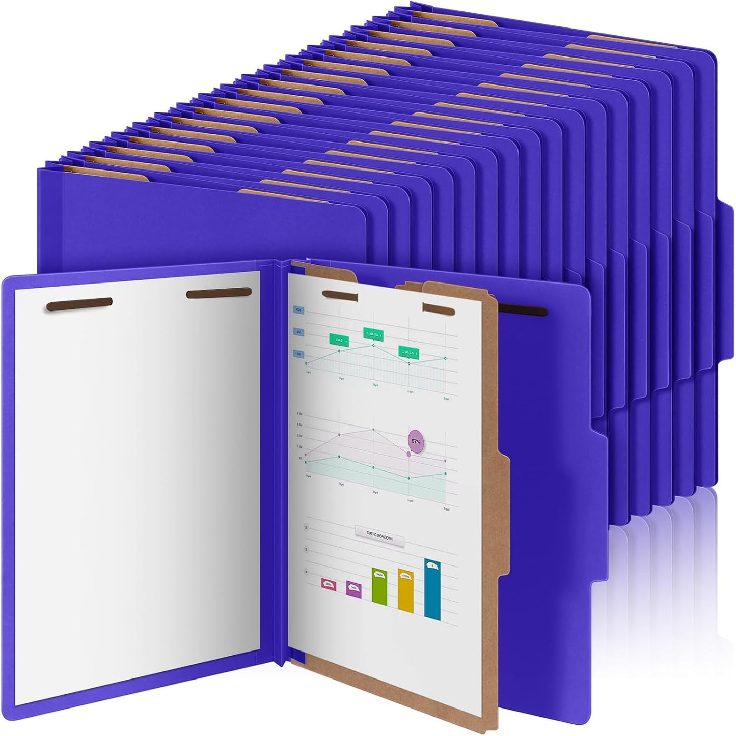 36 Pcs Classification Folders Letter Size, Back to School Supply for Teacher, Student, 1 Divider Pressboard File Folder Bulk with 2 Fasteners, 3.5 Inch Expanding File Organizer (Purple)