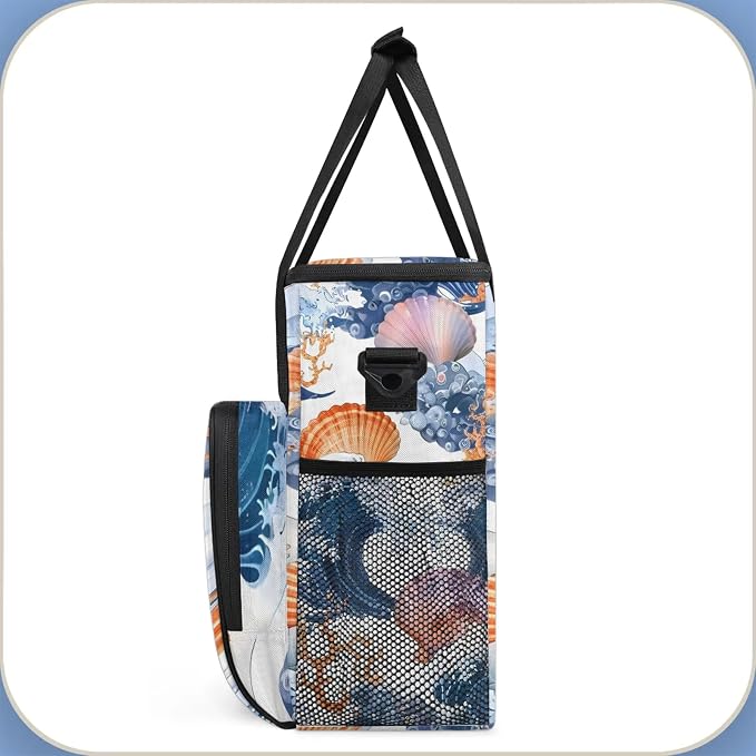 Nautical Coastal Starfish Seashell Coffee Maker Carring Bag, Large Insulated - Image 4