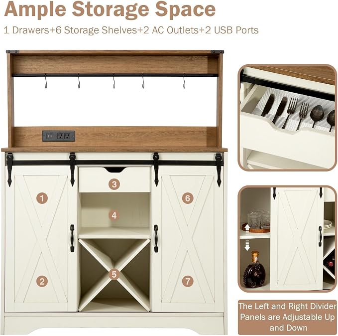 Wnutrees Farmhouse Coffee Bar Cabinet - Image 6