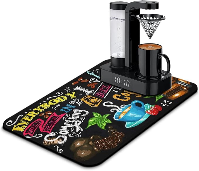 Coffee Bar Mat Accessories for Countertop Absorbent Hide Stain Rubber Backed by Safarsa