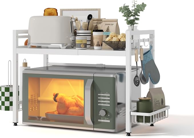 NETEL Expandable Microwave Stand, 2 Tier Metal Kitchen Countertop Organizer by NETELOfficial
