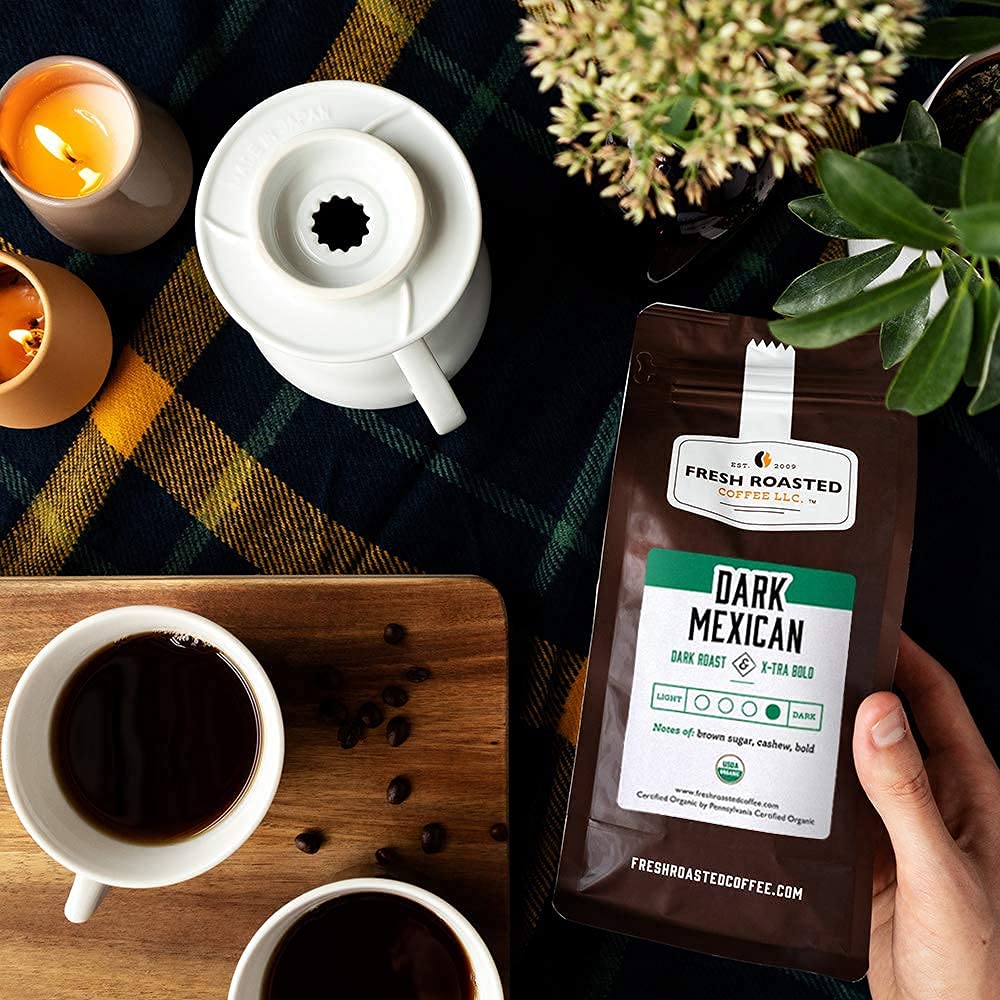 Fresh Roasted Coffee, Organic Dark Mexican | Mold & Myco 3rd Party Tested, USDA Organic, Kosher | Dark Roast 5 lb (80 oz) Whole Bean