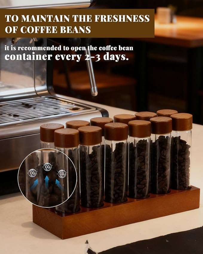 Coffee Espresso Bean Storage Tubes Set – 12pcs 60ml Airtight Glass Single Bean - Image 2