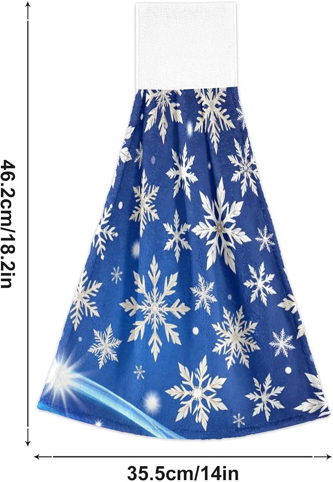 Winter Blue Snowflakes Kitchen Hanging Towel White Snow Hand Fingertip Bath Tie - Image 3