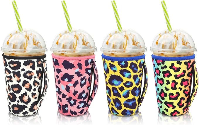 4Pack Reusable Iced Coffee Sleeve Insulator Sleeves by AJLTPA