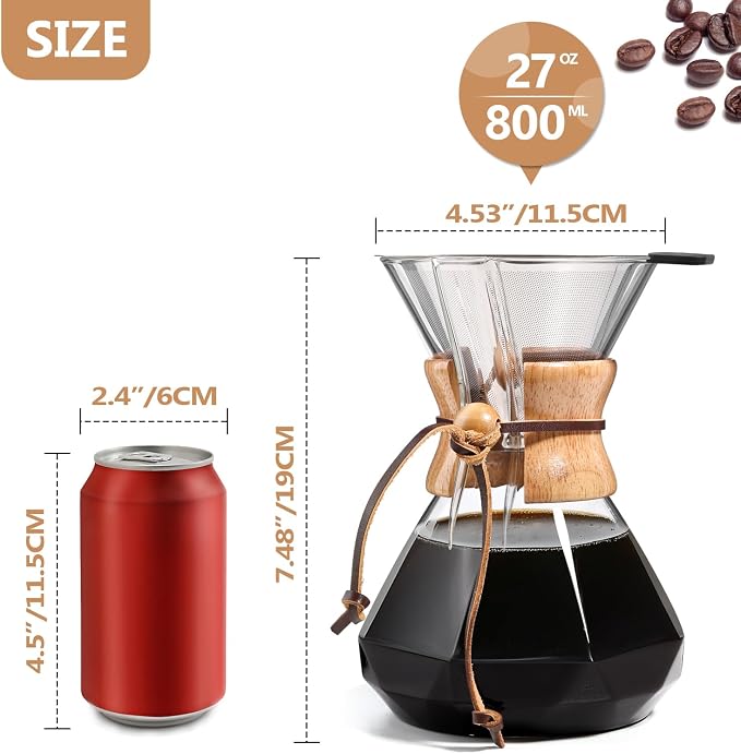 Pour Over Coffee Maker 27 OZ, 8 Cup Borosilicate Glass Drip Coffee Maker - Image 2