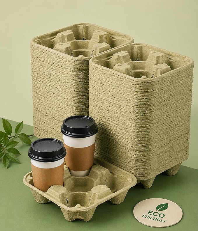 4 Cup Disposable Drink Carrier Trays, 80 Pack Compostable Cup Holders - Image 4